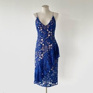 NWT Cooper St Lace Sky Beauty V-Neck Flounce Ruffle Midi Cocktail Dress
